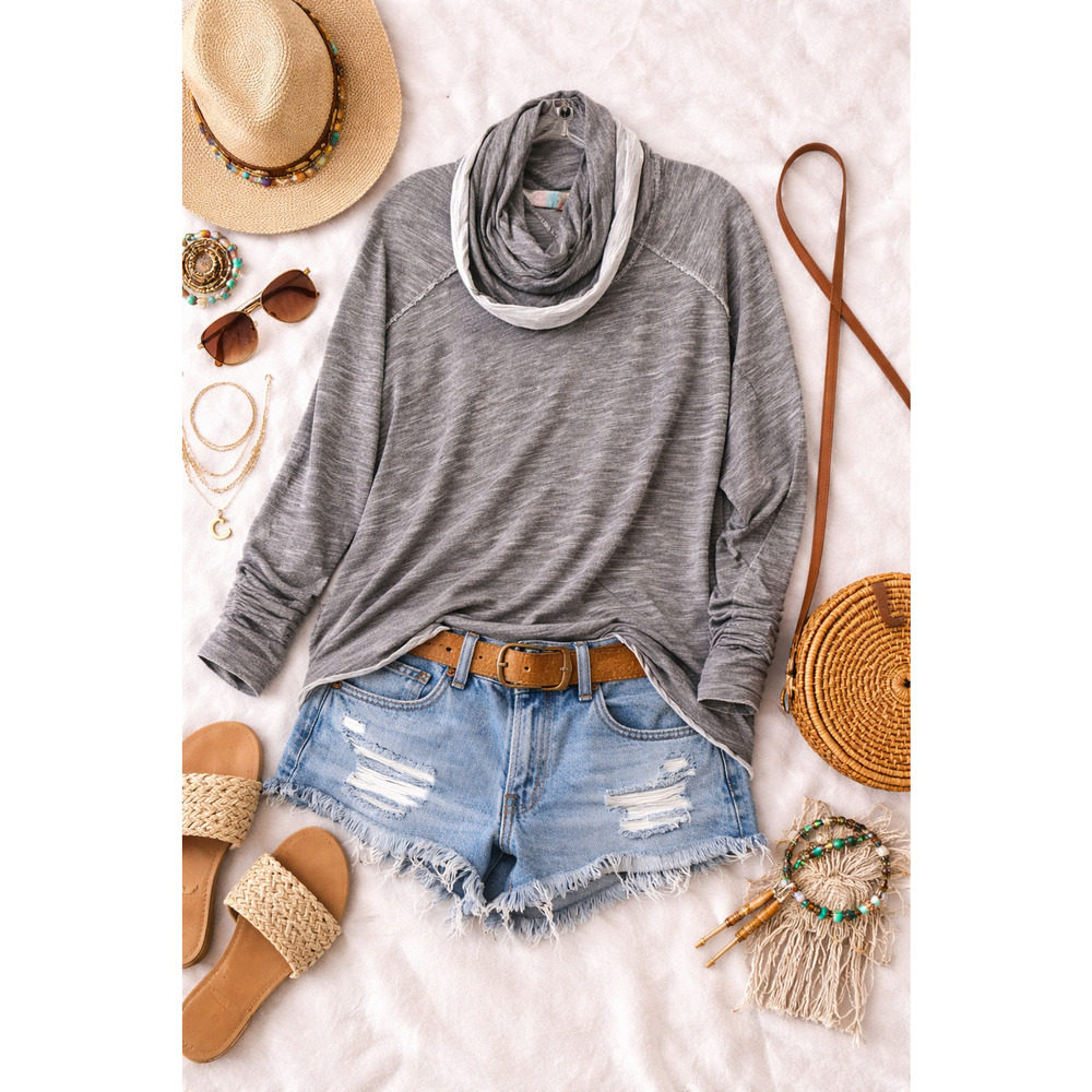 Free People FP Beach Cowl Neck Tunic One Size Cotton Oversized Sweater